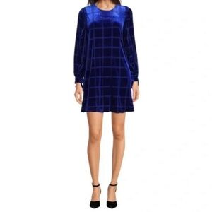 NEW Calvin Klein Royal Blue Windowpane Velvet Cocktail Dress with Bows Size 12